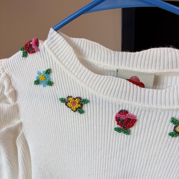 Farm Rio: Off-White Flower Embroidery Knit Top - Picture 5 of 11
